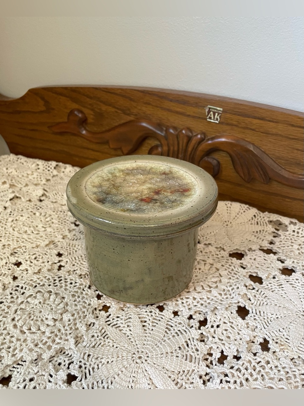 Rustic Pottery Butter Bell W/ Crackle Glaze Lid